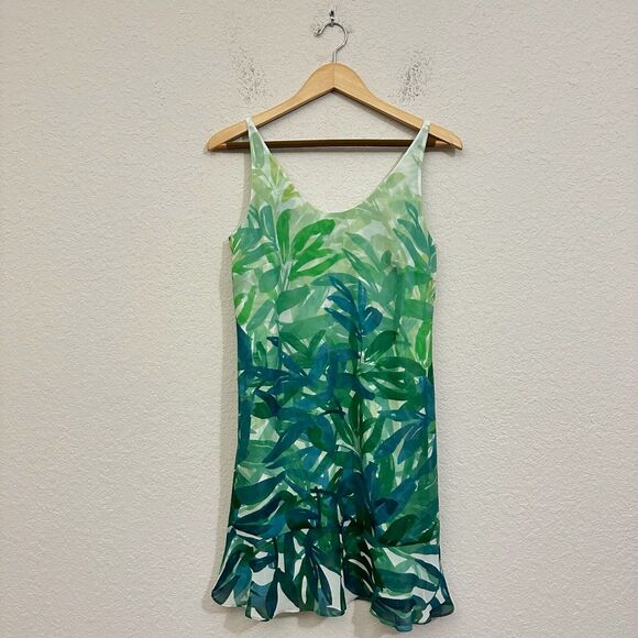 CABI #5235 Green Tropical Palm Leaf Castaway Mini Dress Lined - Picture 1 of 12